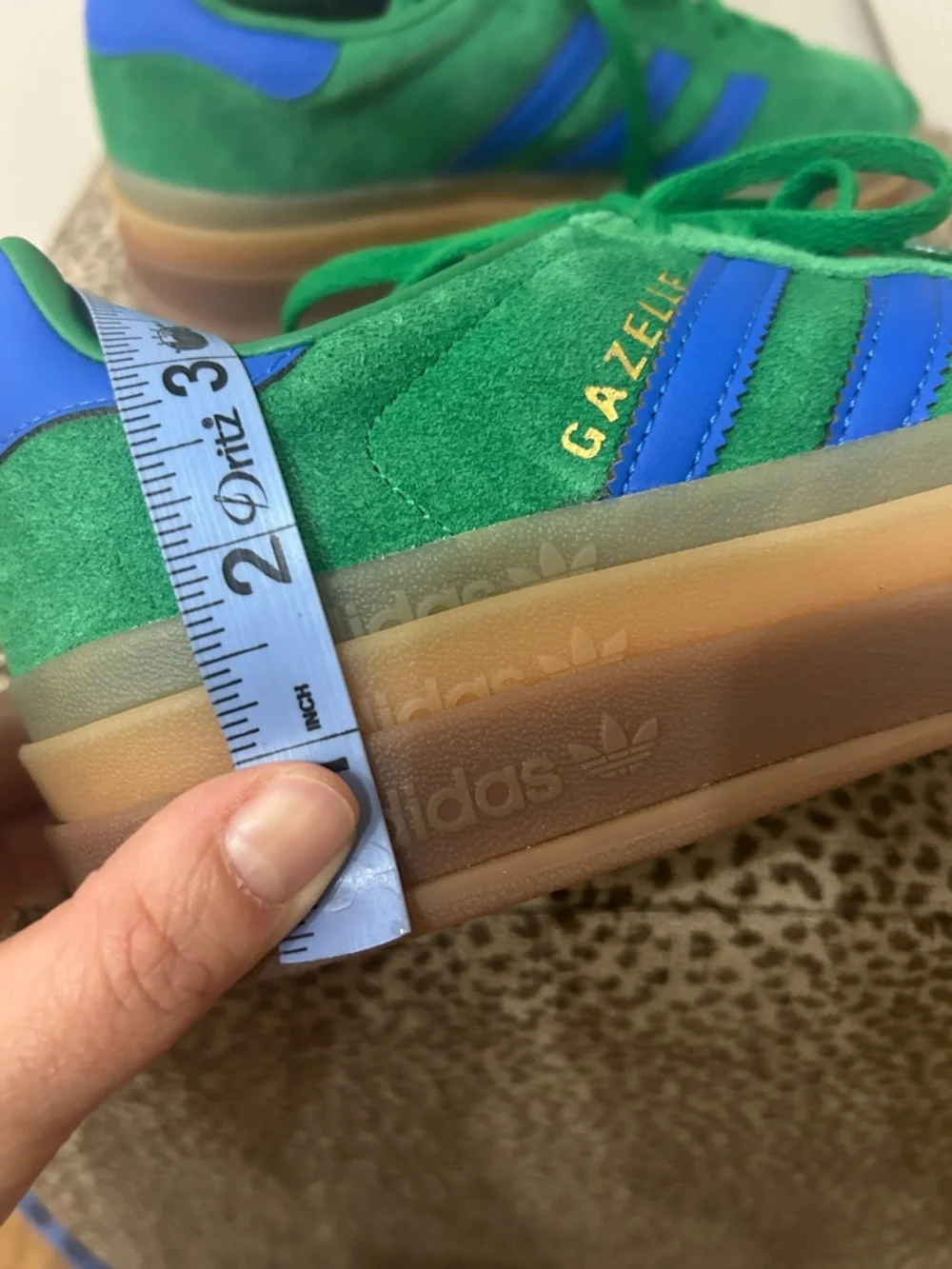 adidas Gazelle Bold Platform Sneakers - Green Blue Gum IE1370 Size 6.5